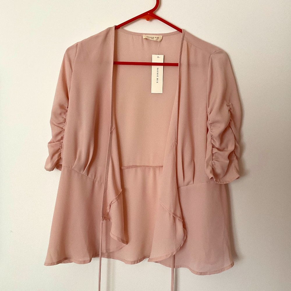 *NWT* Sophie Rue Blush Pink Ruched Sleeve Wrap Blouse w/ fabric tie belt - Small